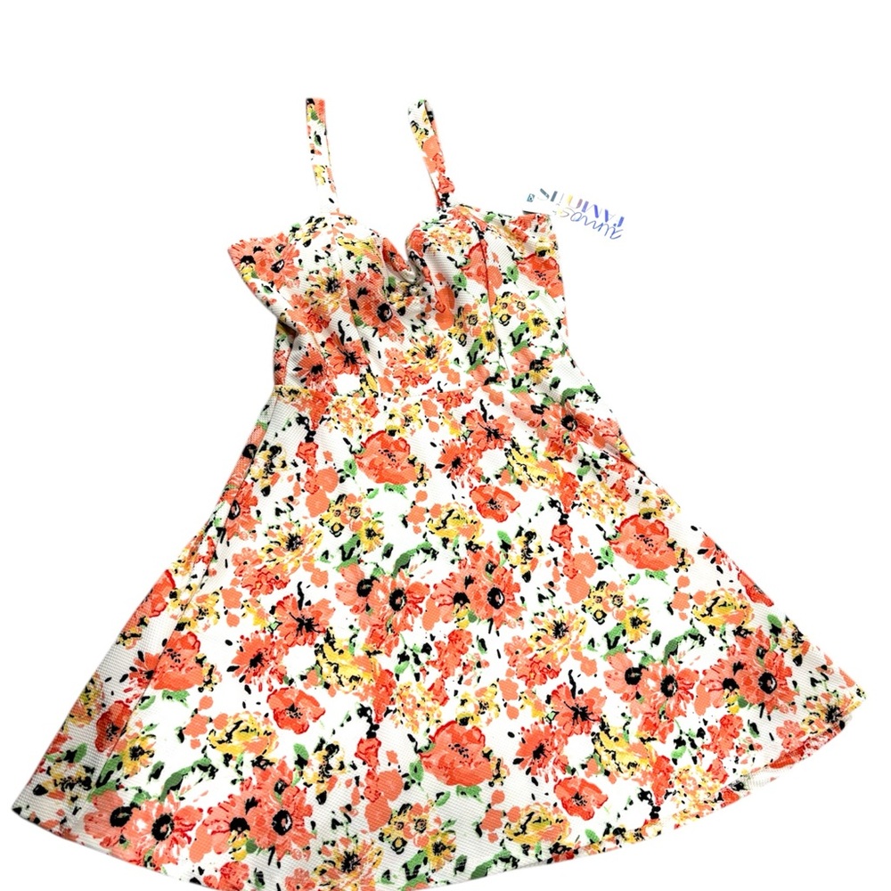 Almost Famous XL orange floral on white waffle weave bra, sleeveless